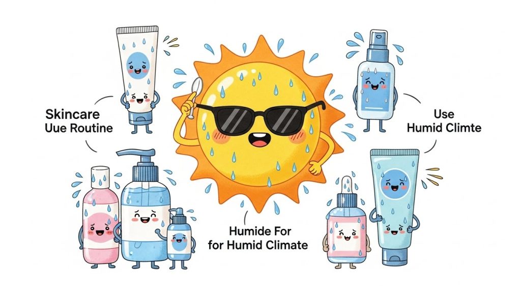 Products used in the best skincare routine for humid climate in the morning